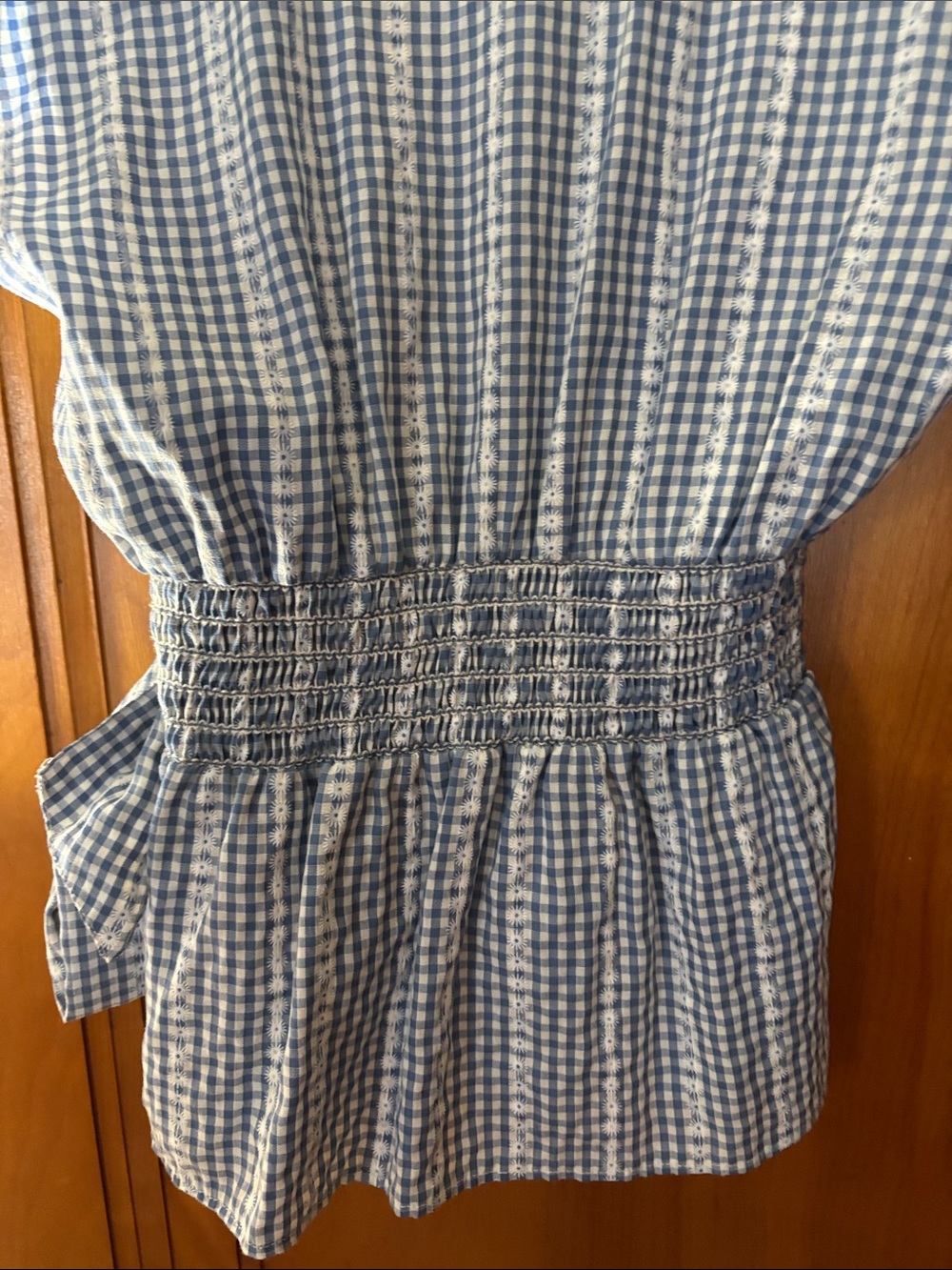 Max Studio Blue and White Gingham Tie-Waist Button-Down Top; sleeveless; M - Picture 8 of 11